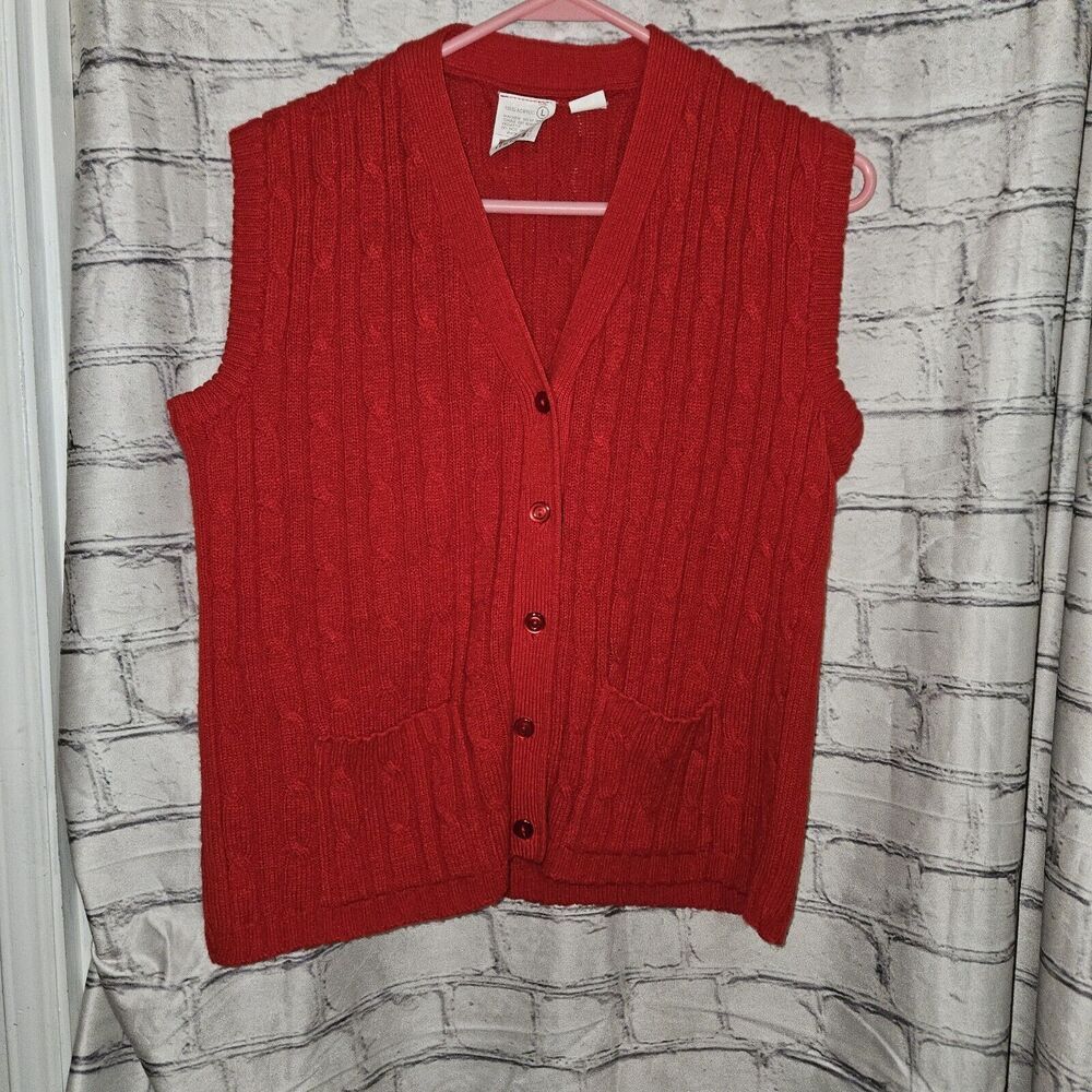 Vintage Montgomery Ward Women's Cardigan Sweater Vest Acrylic Red Christmas Sz L
